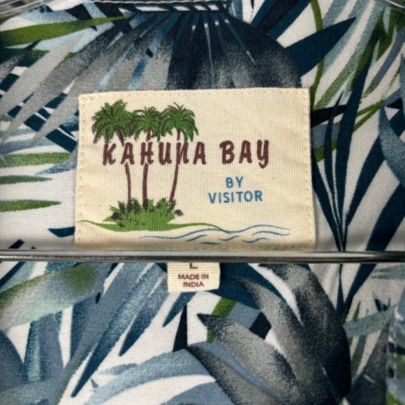 KAHUNA BAY by Visitor Tropical Palm Tree Leaves Short Sleeve Button Down Shirt L - Picture 3 of 10